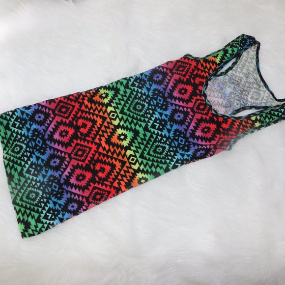 No Boundaries Neon Aztec Print Racerback Tank Top - Picture 3 of 5
